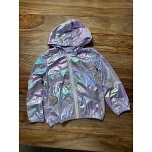 Girls Iridescent Purple Windbreaker Hooded Jacket Size 5-6Y 120CM NEW